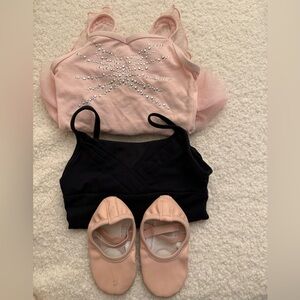Cat & Jack Peach and Black Leotards XS (4/5) + ballet shoes in 5T